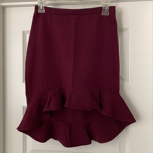 Burgundy high low ruffle skirt